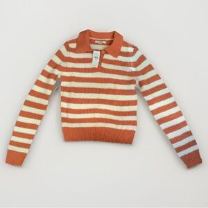 NWT American Eagle XS Striped Ribbed Knit Long Sleeve Collared Sweater​